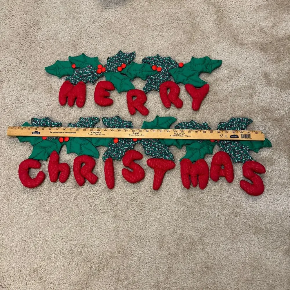 Merry Christmas Stuffed Fabric Garland Holly Ivy Berries 21x37
